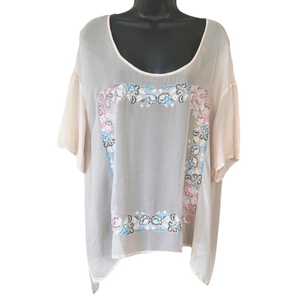 Chaser Semi Sheer Embroidered Pop Over Top